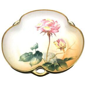Antique NIPPON Hand-Painted Japan Candy Trinket Dish Rose Gold Trim Porcelain